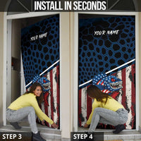 Aggressive Bass Fishing Door Cover with American Flag Pattern on Grunge Hex Background - Wonder Print Shop