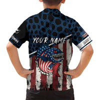 Aggressive Bass Fishing Family Matching Long Sleeve Bodycon Dress and Hawaiian Shirt with American Flag Pattern on Grunge Hex Background - Wonder Print Shop