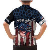 Aggressive Bass Fishing Family Matching Mermaid Dress and Hawaiian Shirt with American Flag Pattern on Grunge Hex Background - Wonder Print Shop