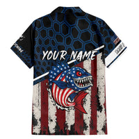 Aggressive Bass Fishing Family Matching Mermaid Dress and Hawaiian Shirt with American Flag Pattern on Grunge Hex Background - Wonder Print Shop