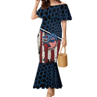 Aggressive Bass Fishing Family Matching Mermaid Dress and Hawaiian Shirt with American Flag Pattern on Grunge Hex Background - Wonder Print Shop