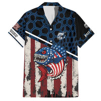 Aggressive Bass Fishing Family Matching Puletasi and Hawaiian Shirt with American Flag Pattern on Grunge Hex Background - Wonder Print Shop