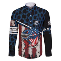 Aggressive Bass Fishing Family Matching Short Sleeve Bodycon Dress and Hawaiian Shirt with American Flag Pattern on Grunge Hex Background - Wonder Print Shop