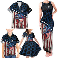 Aggressive Bass Fishing Family Matching Tank Maxi Dress and Hawaiian Shirt with American Flag Pattern on Grunge Hex Background - Wonder Print Shop