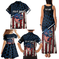 Aggressive Bass Fishing Family Matching Tank Maxi Dress and Hawaiian Shirt with American Flag Pattern on Grunge Hex Background - Wonder Print Shop