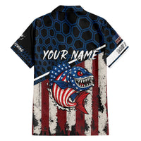 Aggressive Bass Fishing Family Matching Tank Maxi Dress and Hawaiian Shirt with American Flag Pattern on Grunge Hex Background - Wonder Print Shop