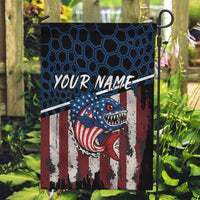Aggressive Bass Fishing Garden Flag with American Flag Pattern on Grunge Hex Background - Wonder Print Shop