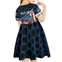 Aggressive Bass Fishing Kid Short Sleeve Dress with American Flag Pattern on Grunge Hex Background - Wonder Print Shop