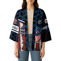 Aggressive Bass Fishing Kimono with American Flag Pattern on Grunge Hex Background - Wonder Print Shop