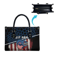 Aggressive Bass Fishing Leather Bag with American Flag Pattern on Grunge Hex Background - Wonder Print Shop