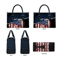 Aggressive Bass Fishing Leather Bag with American Flag Pattern on Grunge Hex Background - Wonder Print Shop