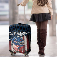 Aggressive Bass Fishing Luggage Cover with American Flag Pattern on Grunge Hex Background - Wonder Print Shop