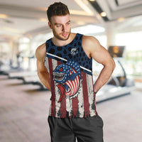 Aggressive Bass Fishing Men Tank Top with American Flag Pattern on Grunge Hex Background - Wonder Print Shop