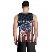Aggressive Bass Fishing Men Tank Top with American Flag Pattern on Grunge Hex Background - Wonder Print Shop