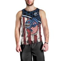 Aggressive Bass Fishing Men Tank Top with American Flag Pattern on Grunge Hex Background - Wonder Print Shop