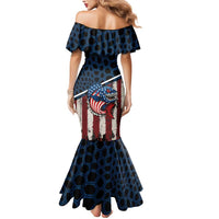 Aggressive Bass Fishing Mermaid Dress with American Flag Pattern on Grunge Hex Background - Wonder Print Shop