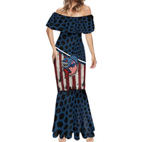 Aggressive Bass Fishing Mermaid Dress with American Flag Pattern on Grunge Hex Background - Wonder Print Shop