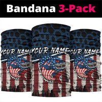 Aggressive Bass Fishing Neck Gaiter with American Flag Pattern on Grunge Hex Background TS04