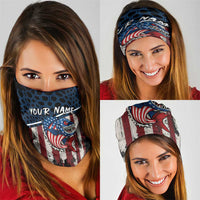 Aggressive Bass Fishing Neck Gaiter with American Flag Pattern on Grunge Hex Background TS04