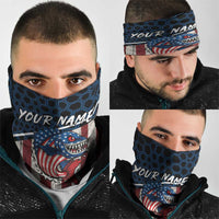 Aggressive Bass Fishing Neck Gaiter with American Flag Pattern on Grunge Hex Background TS04