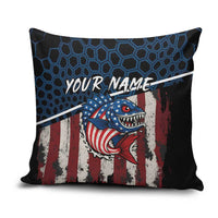 Aggressive Bass Fishing Pillow Cover with American Flag Pattern on Grunge Hex Background - Wonder Print Shop