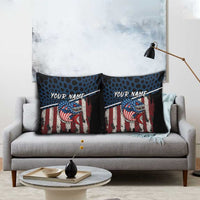 Aggressive Bass Fishing Pillow Cover with American Flag Pattern on Grunge Hex Background - Wonder Print Shop