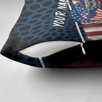 Aggressive Bass Fishing Pillow Cover with American Flag Pattern on Grunge Hex Background - Wonder Print Shop