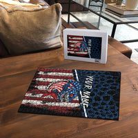 Aggressive Bass Fishing Puzzle with American Flag Pattern on Grunge Hex Background - Wonder Print Shop