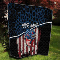 Aggressive Bass Fishing Quilt with American Flag Pattern on Grunge Hex Background - Wonder Print Shop