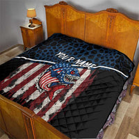 Aggressive Bass Fishing Quilt with American Flag Pattern on Grunge Hex Background - Wonder Print Shop