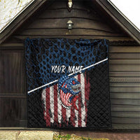 Aggressive Bass Fishing Quilt with American Flag Pattern on Grunge Hex Background - Wonder Print Shop