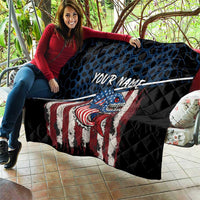 Aggressive Bass Fishing Quilt with American Flag Pattern on Grunge Hex Background - Wonder Print Shop