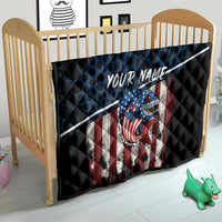 Aggressive Bass Fishing Quilt with American Flag Pattern on Grunge Hex Background - Wonder Print Shop