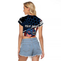 Aggressive Bass Fishing Raglan Cropped T Shirt with American Flag Pattern on Grunge Hex Background - Wonder Print Shop