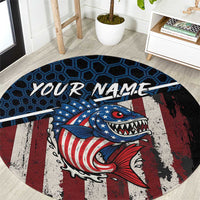 Aggressive Bass Fishing Round Carpet with American Flag Pattern on Grunge Hex Background - Wonder Print Shop