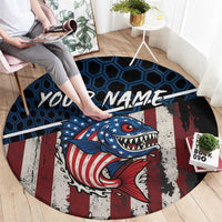 Aggressive Bass Fishing Round Carpet with American Flag Pattern on Grunge Hex Background - Wonder Print Shop