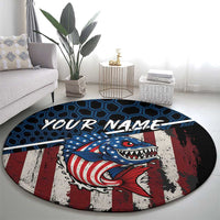 Aggressive Bass Fishing Round Carpet with American Flag Pattern on Grunge Hex Background - Wonder Print Shop