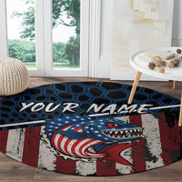 Aggressive Bass Fishing Round Carpet with American Flag Pattern on Grunge Hex Background - Wonder Print Shop