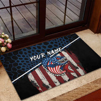 Aggressive Bass Fishing Rubber Doormat with American Flag Pattern on Grunge Hex Background - Wonder Print Shop