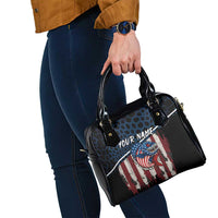 Aggressive Bass Fishing Shoulder Handbag with American Flag Pattern on Grunge Hex Background - Wonder Print Shop