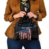 Aggressive Bass Fishing Shoulder Handbag with American Flag Pattern on Grunge Hex Background - Wonder Print Shop