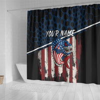 Aggressive Bass Fishing Shower Curtain with American Flag Pattern on Grunge Hex Background - Wonder Print Shop