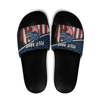 Aggressive Bass Fishing Slide Sandals with American Flag Pattern on Grunge Hex Background - Wonder Print Shop