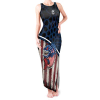Aggressive Bass Fishing Tank Maxi Dress with American Flag Pattern on Grunge Hex Background - Wonder Print Shop