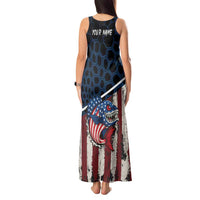 Aggressive Bass Fishing Tank Maxi Dress with American Flag Pattern on Grunge Hex Background - Wonder Print Shop