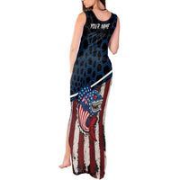 Aggressive Bass Fishing Tank Maxi Dress with American Flag Pattern on Grunge Hex Background - Wonder Print Shop