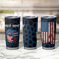 Aggressive Bass Fishing Tumbler Cup with American Flag Pattern on Grunge Hex Background - Wonder Print Shop