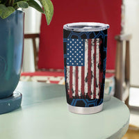 Aggressive Bass Fishing Tumbler Cup with American Flag Pattern on Grunge Hex Background - Wonder Print Shop