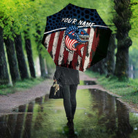 Aggressive Bass Fishing Umbrella with American Flag Pattern on Grunge Hex Background - Wonder Print Shop