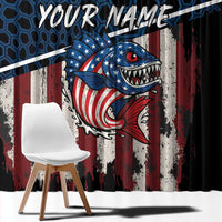 Aggressive Bass Fishing Window Curtain with American Flag Pattern on Grunge Hex Background - Wonder Print Shop